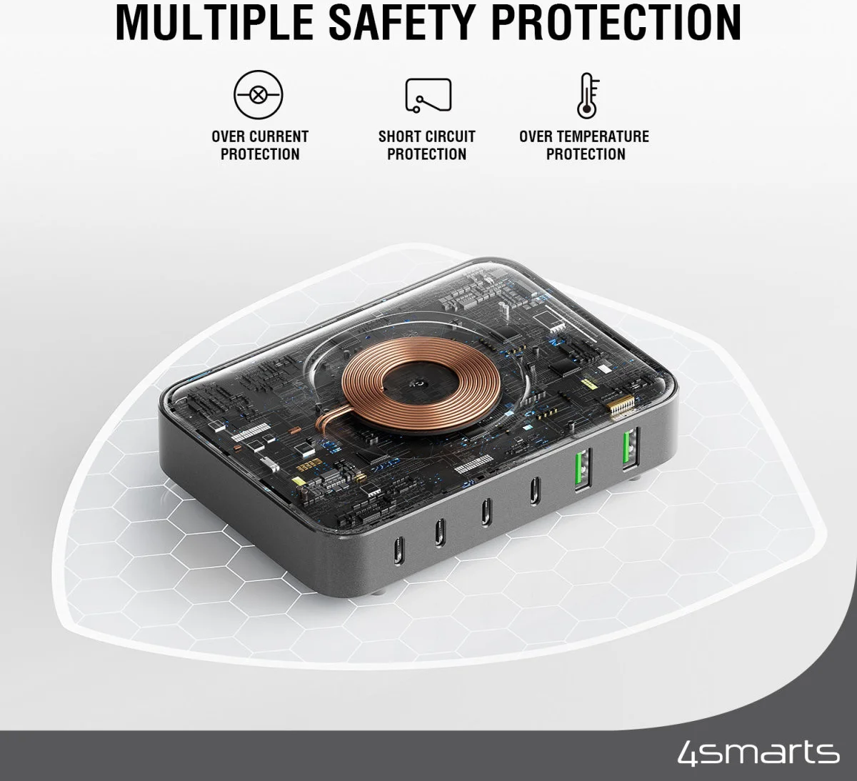 4smarts 100W 7-in-1 GaN Oplaadstation met Draadloos Opladen Zwart afbeelding 4