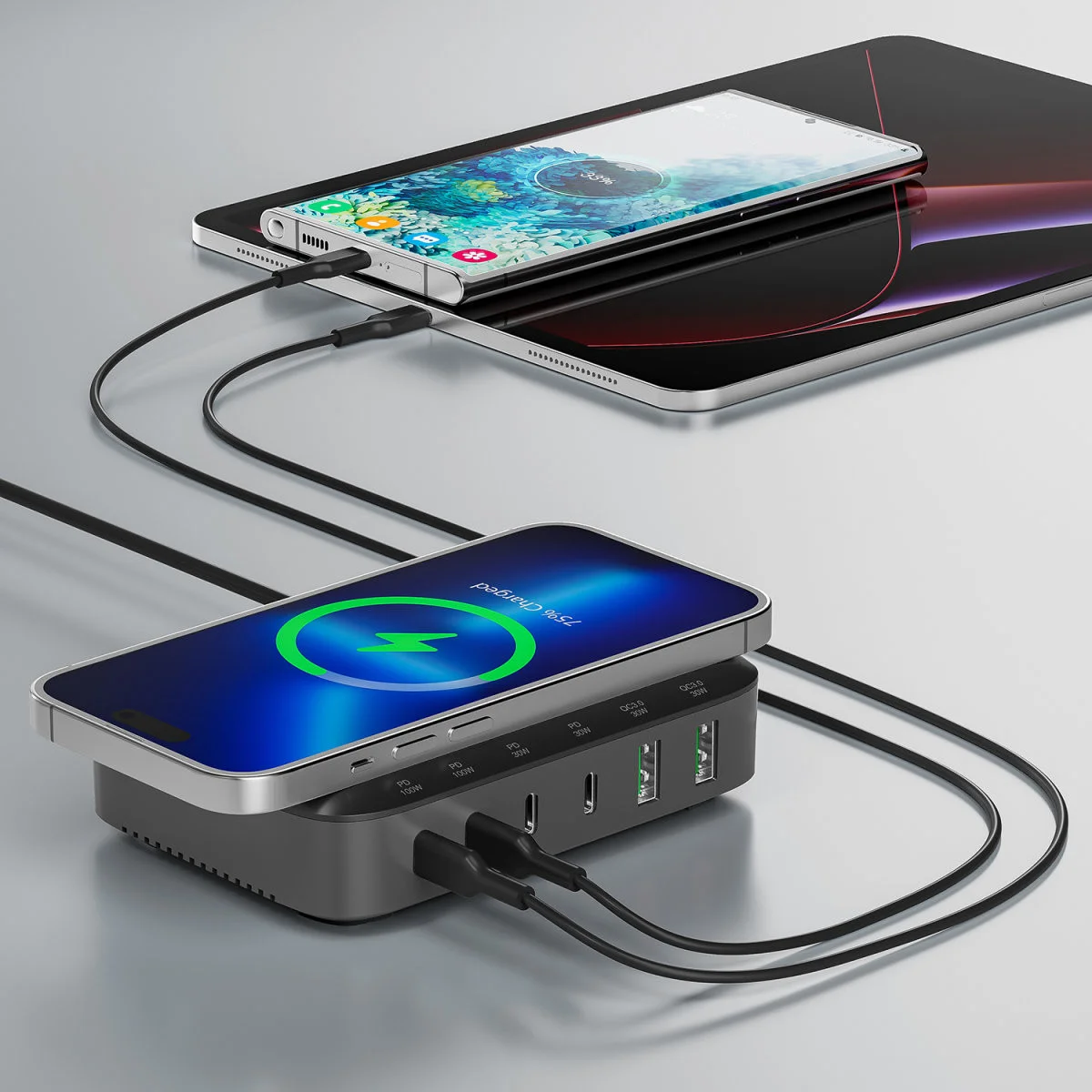 4smarts 100W 7-in-1 GaN Oplaadstation met Draadloos Opladen Zwart afbeelding 6