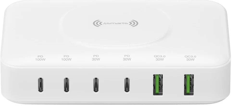 4smarts 100W 7-in-1 GaN Oplaadstation met Draadloos Opladen Wit afbeelding 1