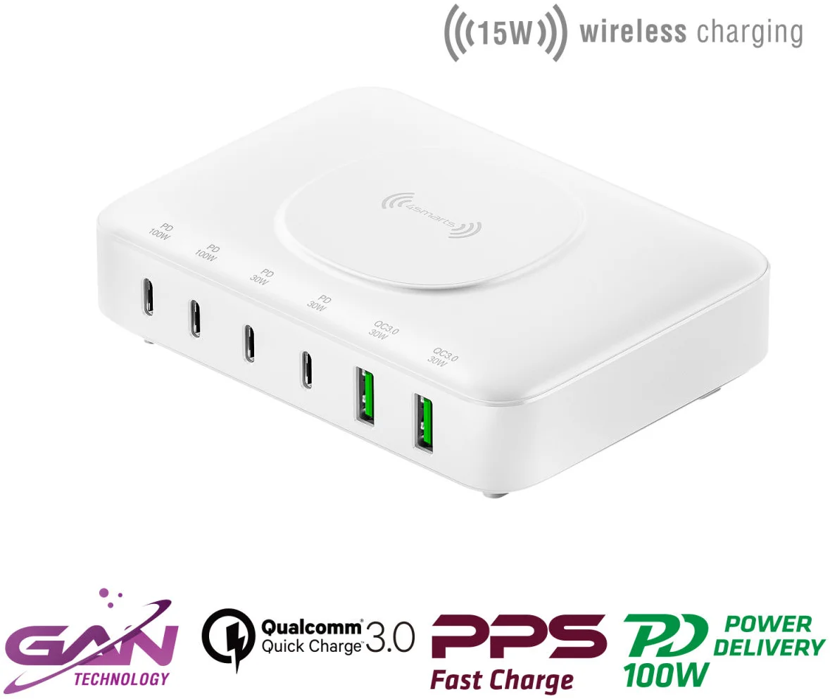 4smarts 100W 7-in-1 GaN Oplaadstation met Draadloos Opladen Wit afbeelding 2