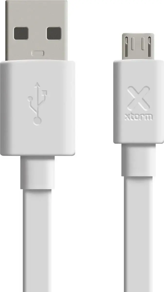 Xtorm Flat USB-A naar Micro-USB Kabel Plat Silicone Design 1 Meter Wit afbeelding 1