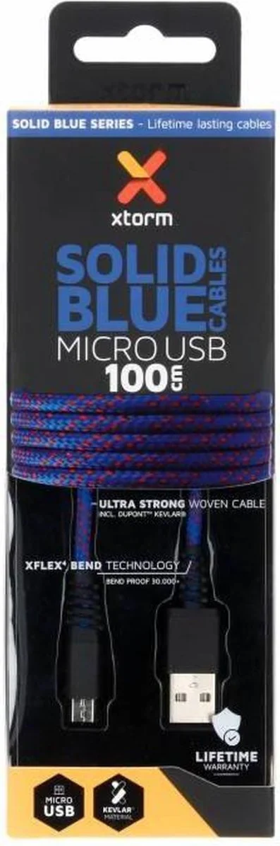 Xtorm Solid Blue USB naar Micro USB Gewoven Kabel 1M Blauw afbeelding 7