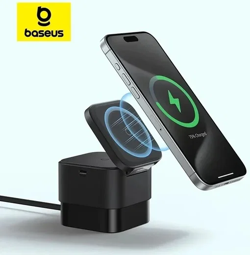 Baseus MagPro 2-in-1 Draadloze MagSafe Oplader iPhone/AirPods 25W Zwart afbeelding 2
