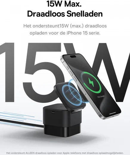 Baseus MagPro 2-in-1 Draadloze MagSafe Oplader iPhone/AirPods 25W Zwart afbeelding 5