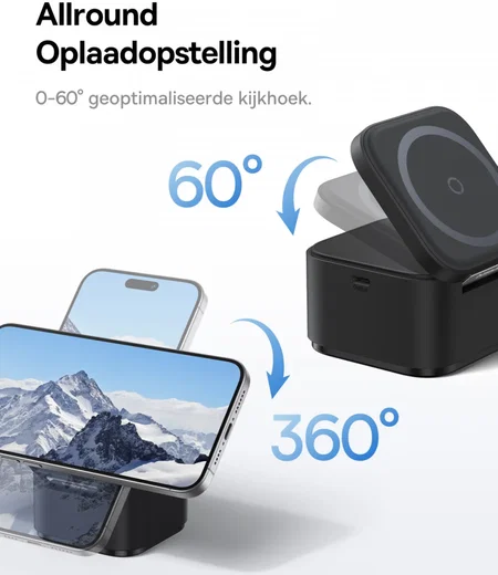 Baseus MagPro 2-in-1 Draadloze MagSafe Oplader iPhone/AirPods 25W Zwart afbeelding 7
