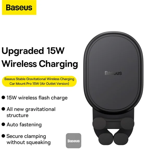 Baseus Gravity Ventilatierooster Autohouder Draadloos Opladen 15W Zwart afbeelding 4