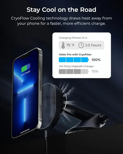 iOttie Velox Pro MagSafe / QI Autohouder Raam/Dashboard CryoFlow Cooling Zwart afbeelding 7