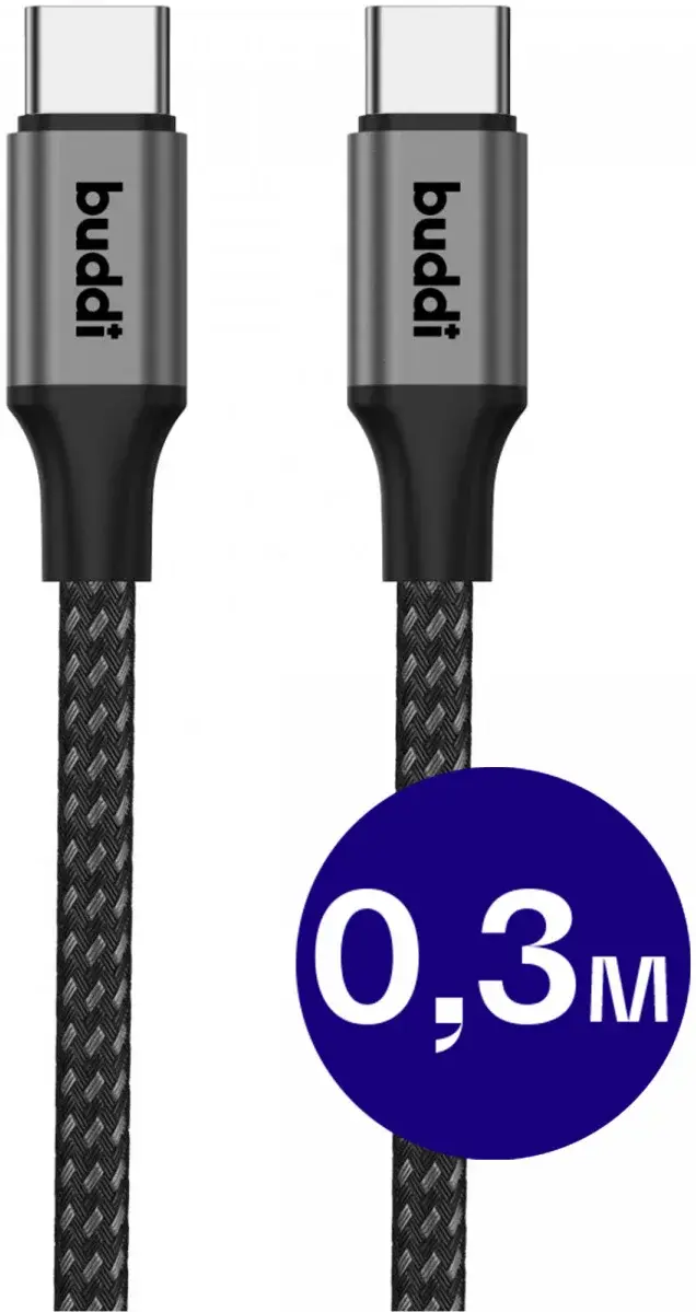 Buddi Flex USB-C naar USB-C Kabel 60W Fast Charge 30cm Zwart afbeelding 1