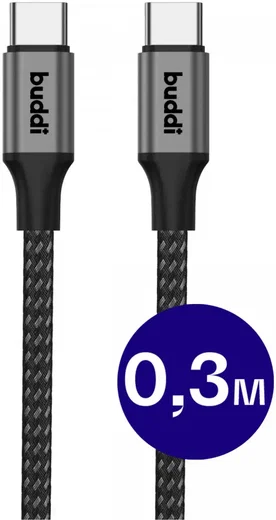 Buddi Flex USB-C naar USB-C Kabel 60W Fast Charge 30cm Zwart afbeelding 1