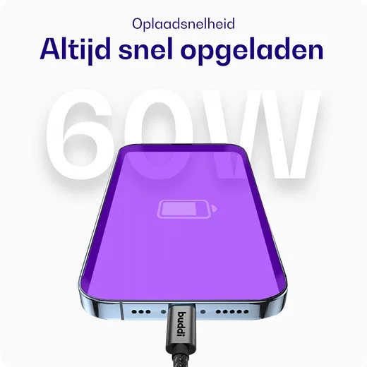 Buddi Flex USB-C naar USB-C Kabel 60W Fast Charge 30cm Zwart afbeelding 4