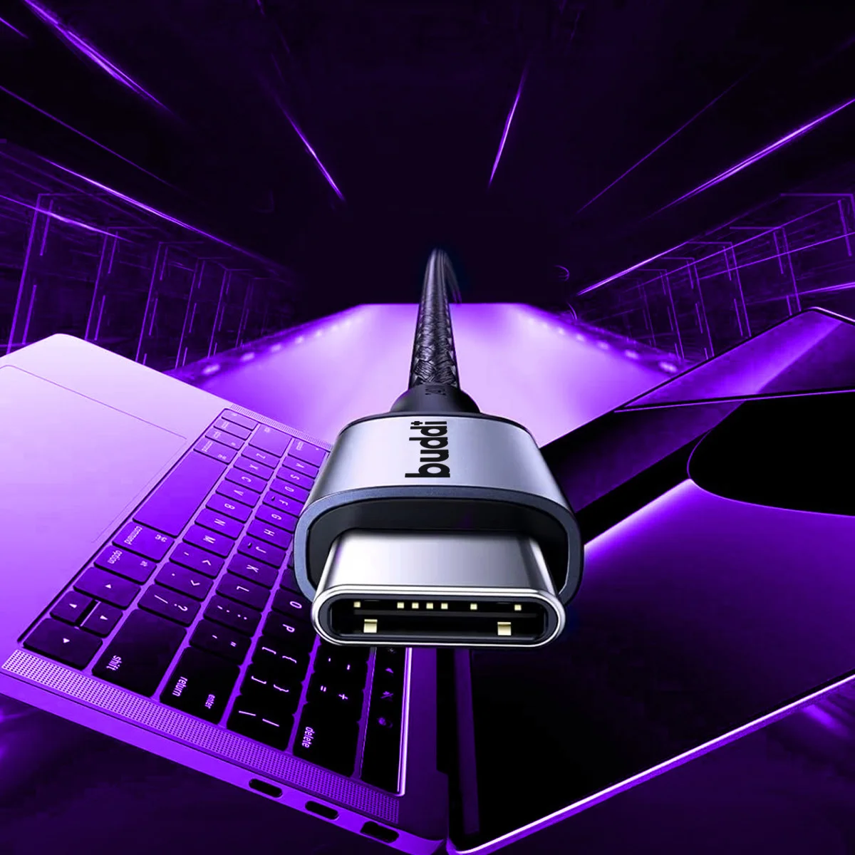 Buddi Flex USB-C naar USB-C Kabel 60W Fast Charge 30cm Zwart afbeelding 8