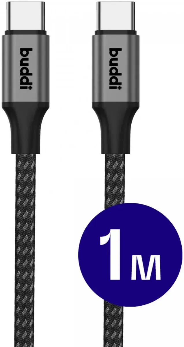 Buddi Flex USB-C naar USB-C Kabel 60W Fast Charge 1M Zwart afbeelding 1