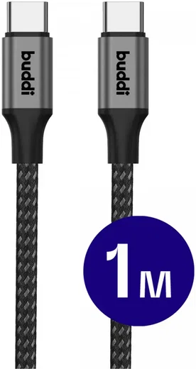 Buddi Flex USB-C naar USB-C Kabel 60W Fast Charge 1M Zwart afbeelding 1