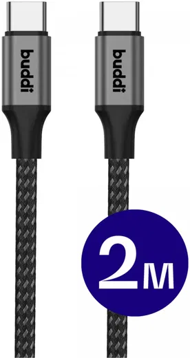 Buddi Flex USB-C naar USB-C Kabel 60W Fast Charge 2M Zwart afbeelding 1