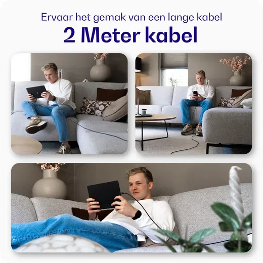 Buddi Flex USB-A naar USB-C Kabel 12W Fast Charge 2M Zwart afbeelding 2