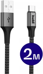 Buddi Flex USB-A naar USB-C Kabel 12W Fast Charge 2M Zwart afbeelding