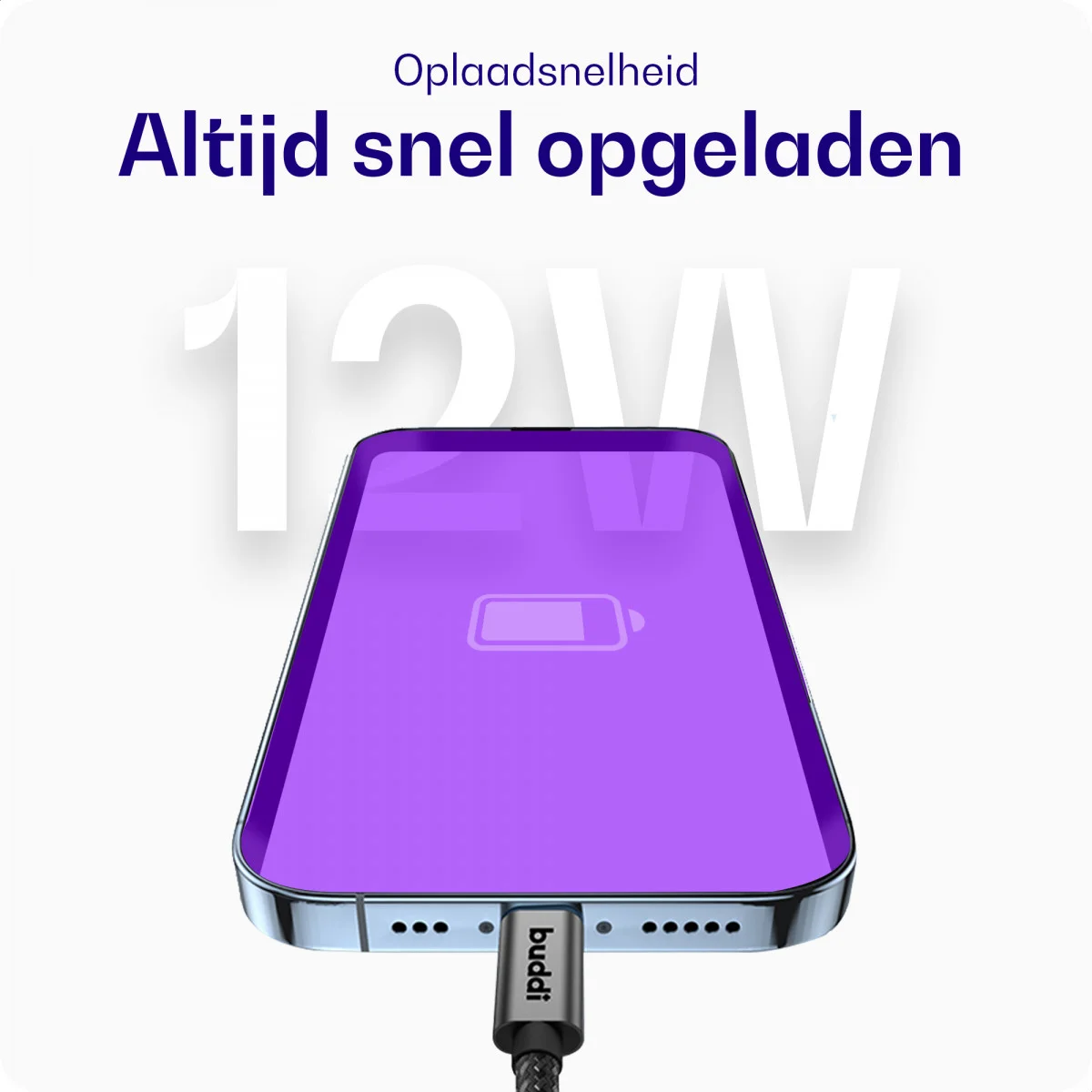 Buddi Flex USB-A naar USB-C Kabel 12W Fast Charge 2M Zwart afbeelding 4