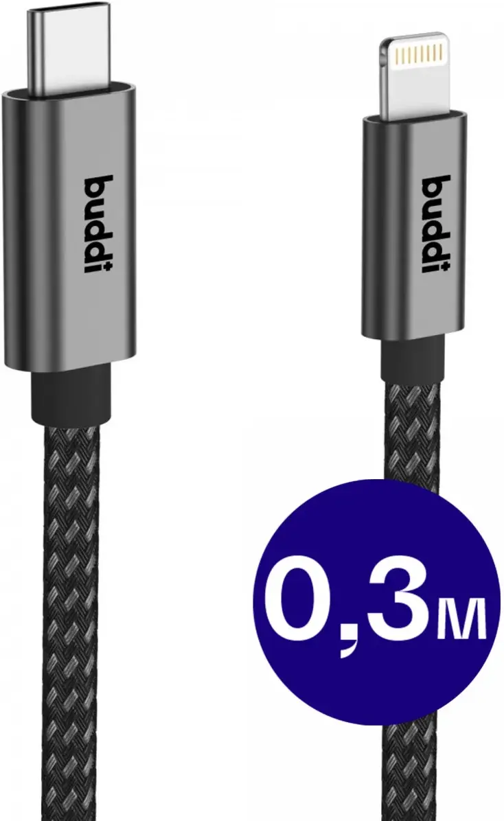 Buddi Flex USB-C naar Lightning Kabel 20W Fast Charge 30CM Zwart afbeelding 1
