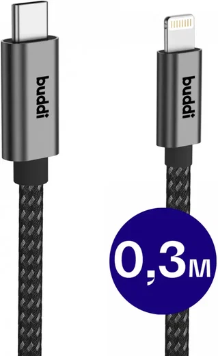 Buddi Flex USB-C naar Lightning Kabel 20W Fast Charge 30CM Zwart afbeelding 1