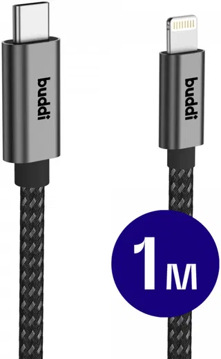 Buddi Flex USB-C naar Lightning Kabel 20W Fast Charge 1M Zwart afbeelding 1