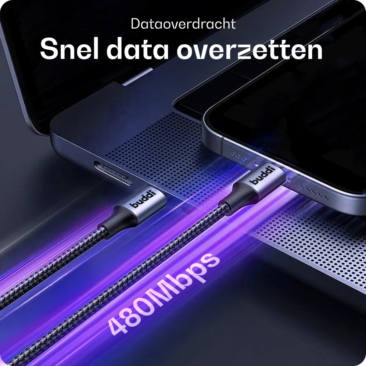 Buddi Flex USB-C naar Lightning Kabel 20W Fast Charge 1M Zwart afbeelding 5