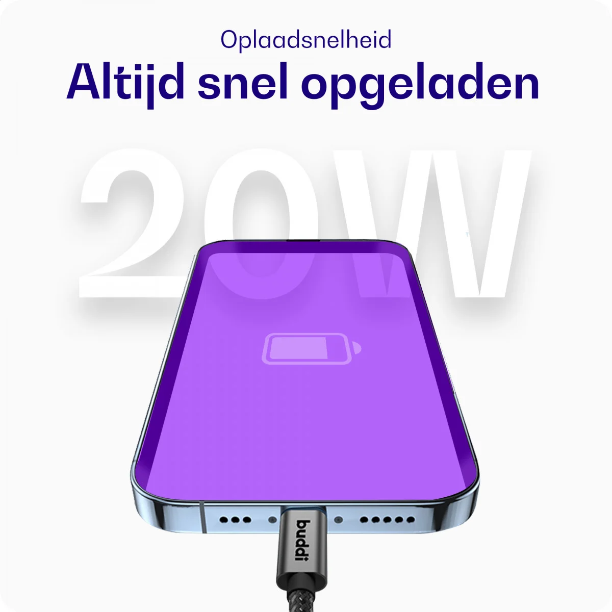 Buddi Flex USB-C naar Lightning Kabel 20W Fast Charge 2M Zwart afbeelding 3
