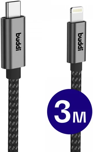 Buddi Flex USB-C naar Lightning Kabel 20W Fast Charge 3M Zwart afbeelding 1