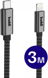 Buddi Flex USB-C naar Lightning Kabel 20W Fast Charge 3M Zwart afbeelding