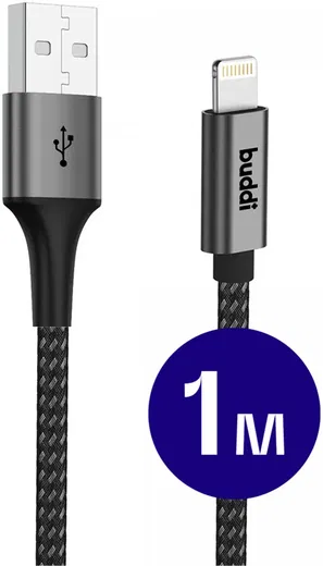 Buddi Flex USB-A naar Lightning Kabel 12W Fast Charge 1M Zwart afbeelding 1