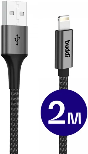 Buddi Flex USB-A naar Lightning Kabel 12W Fast Charge 2M Zwart afbeelding 1