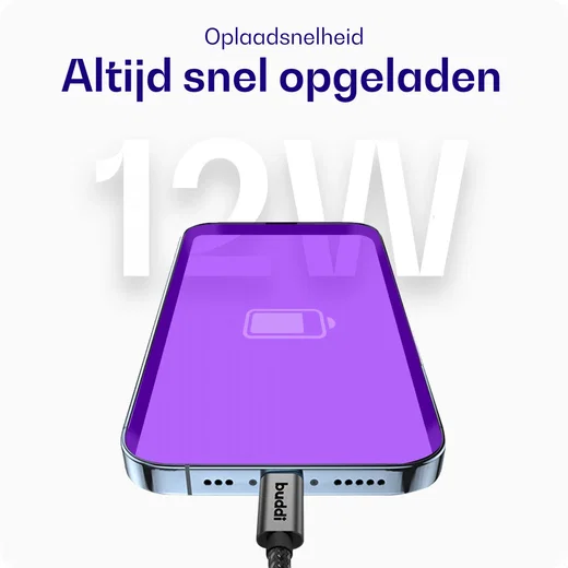 Buddi Flex USB-A naar Lightning Kabel 12W Fast Charge 2M Zwart afbeelding 4