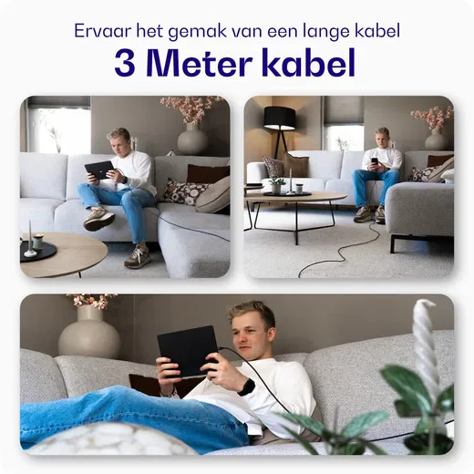 Buddi Flex USB-A naar Lightning Kabel 12W Fast Charge 3M Zwart afbeelding 2