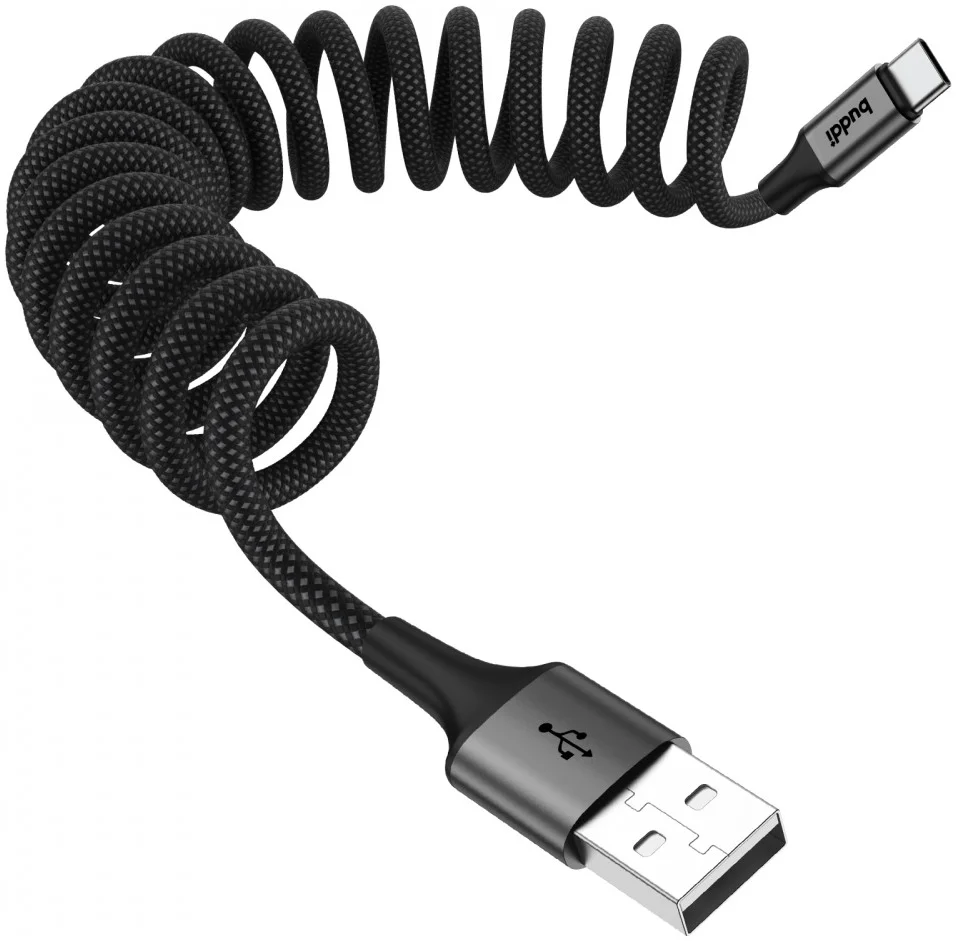 Buddi Flex USB-A naar USB-C Krulsnoer Kabel 12W Fast Charge 1M Zwart afbeelding 14