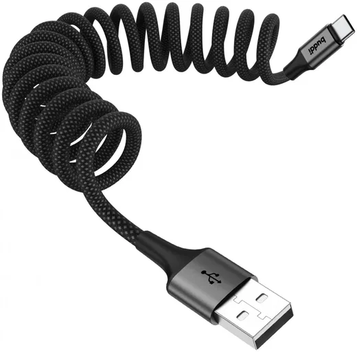 Buddi Flex USB-A naar USB-C Krulsnoer Kabel 12W Fast Charge 1M Zwart afbeelding 14