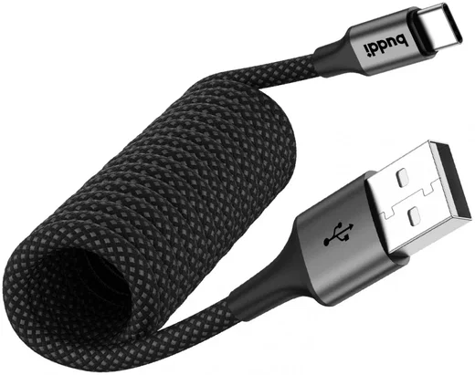 Buddi Flex USB-A naar USB-C Krulsnoer Kabel 12W Fast Charge 1M Zwart afbeelding 15