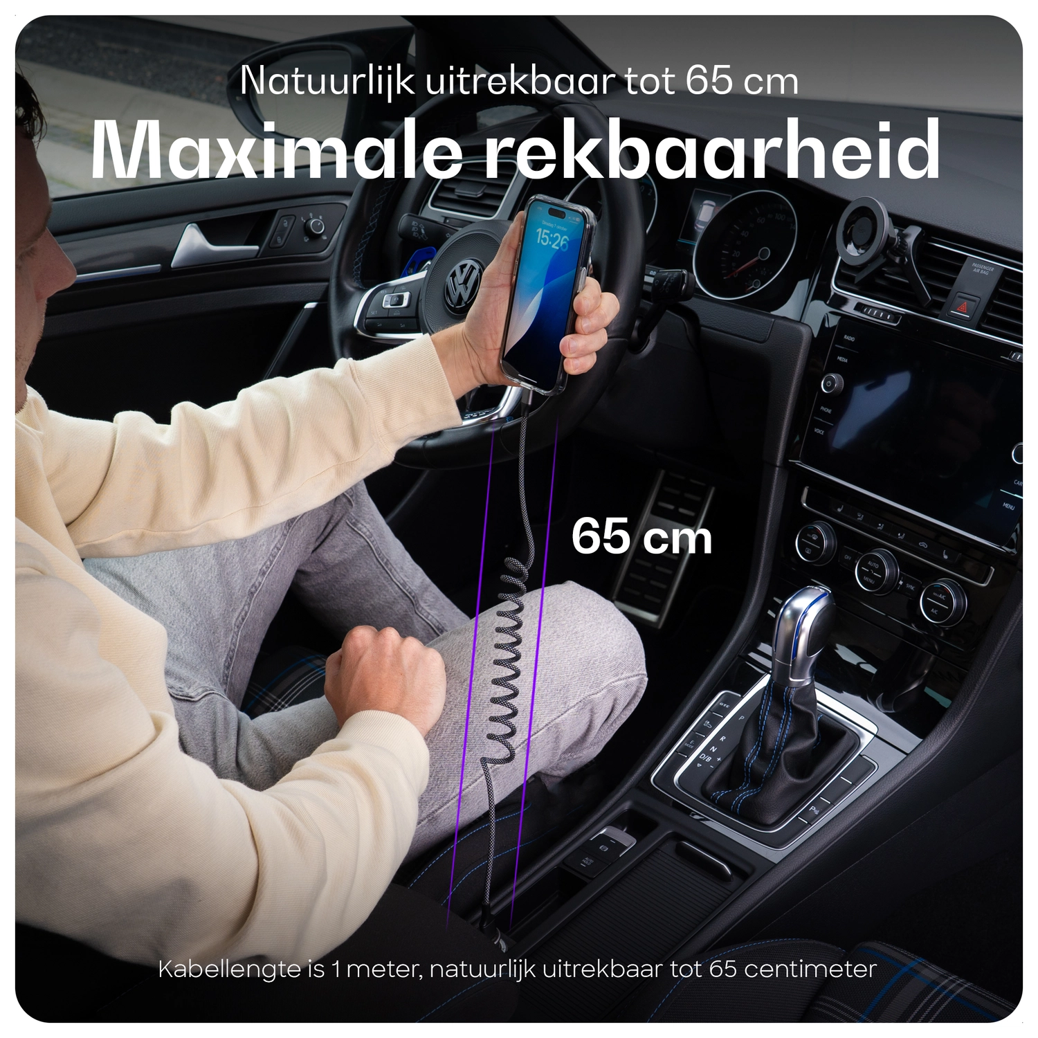 Buddi Flex USB-A naar USB-C Krulsnoer Kabel 12W Fast Charge 1M Zwart afbeelding 6