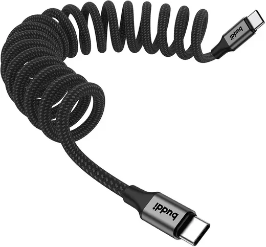 Buddi Flex USB-C naar USB-C Krulsnoer Kabel 60W Fast Charge 1M Zwart afbeelding 14