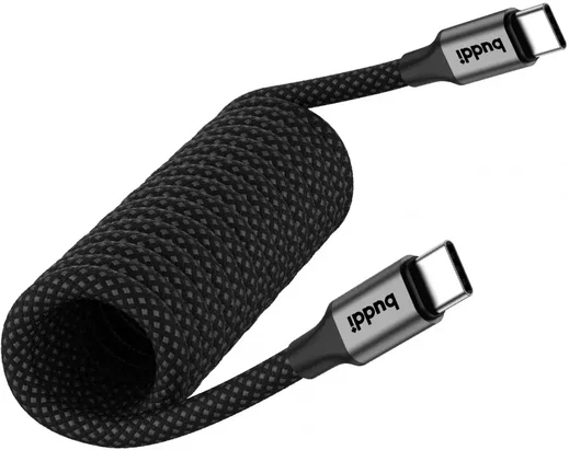 Buddi Flex USB-C naar USB-C Krulsnoer Kabel 60W Fast Charge 1M Zwart afbeelding 15