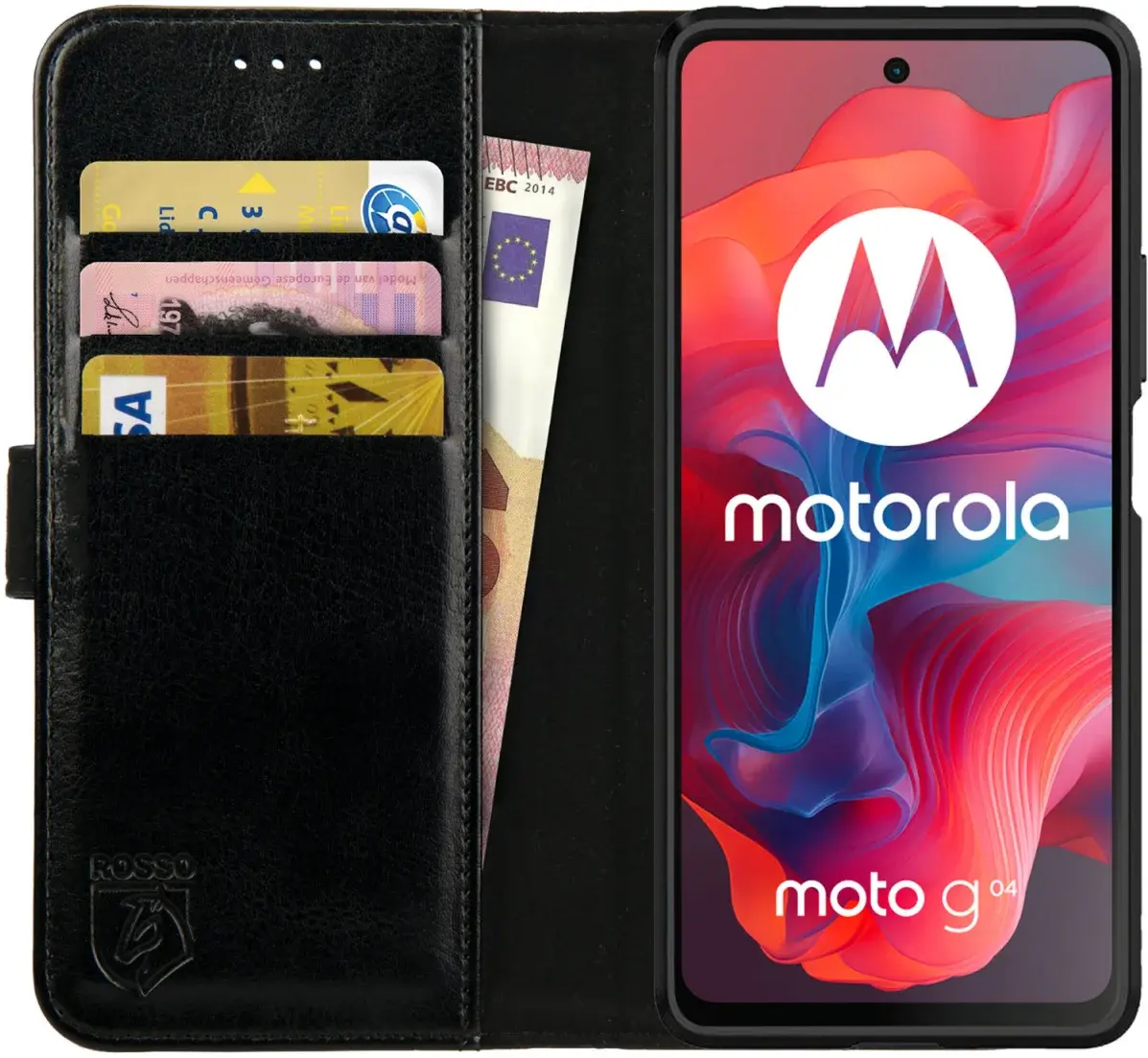Rosso Element Motorola Moto G04 Hoesje Book Case Wallet Zwart afbeelding 1