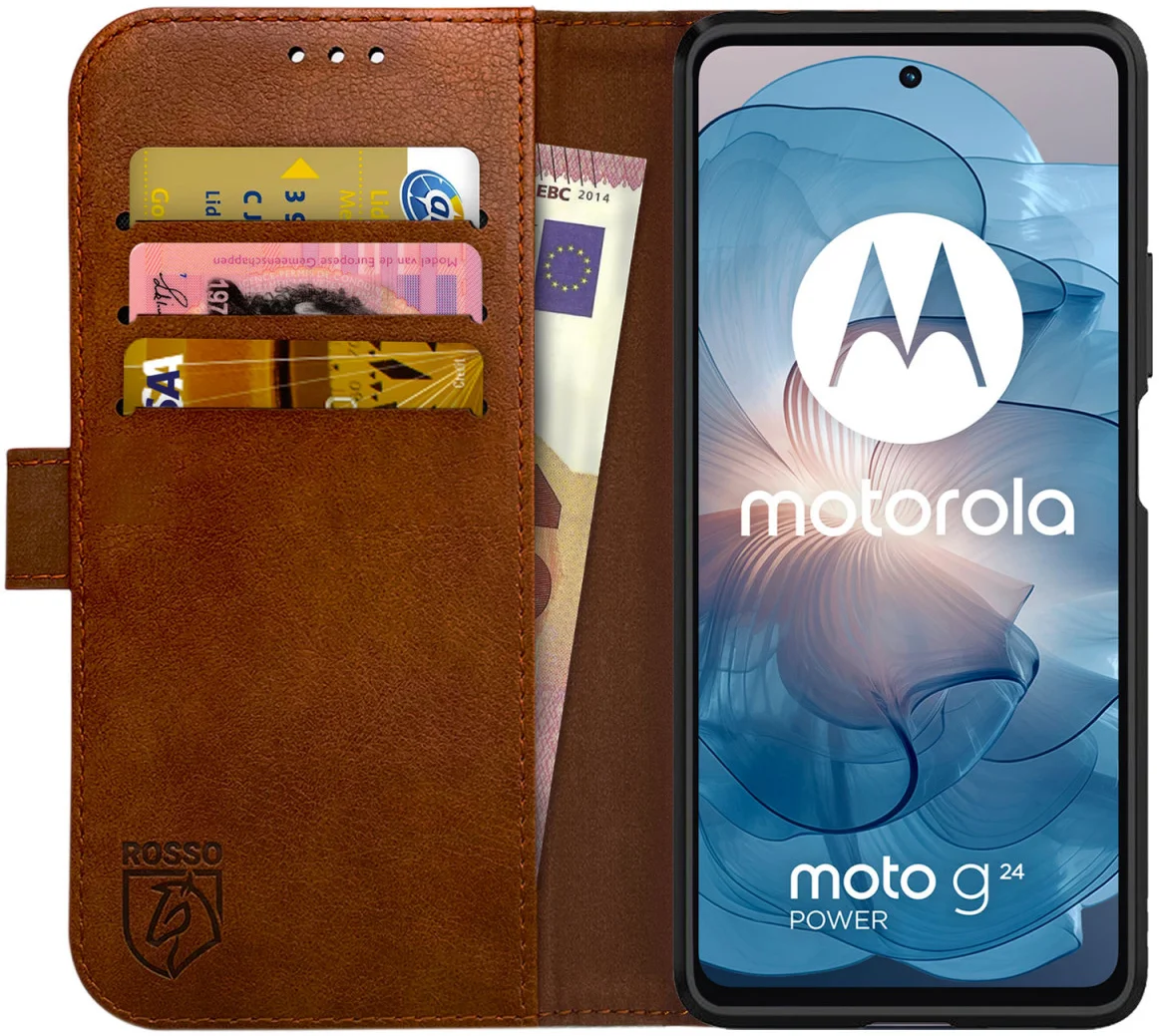 Rosso Element Motorola Moto G24 Power Hoesje Book Case Wallet Bruin afbeelding 1