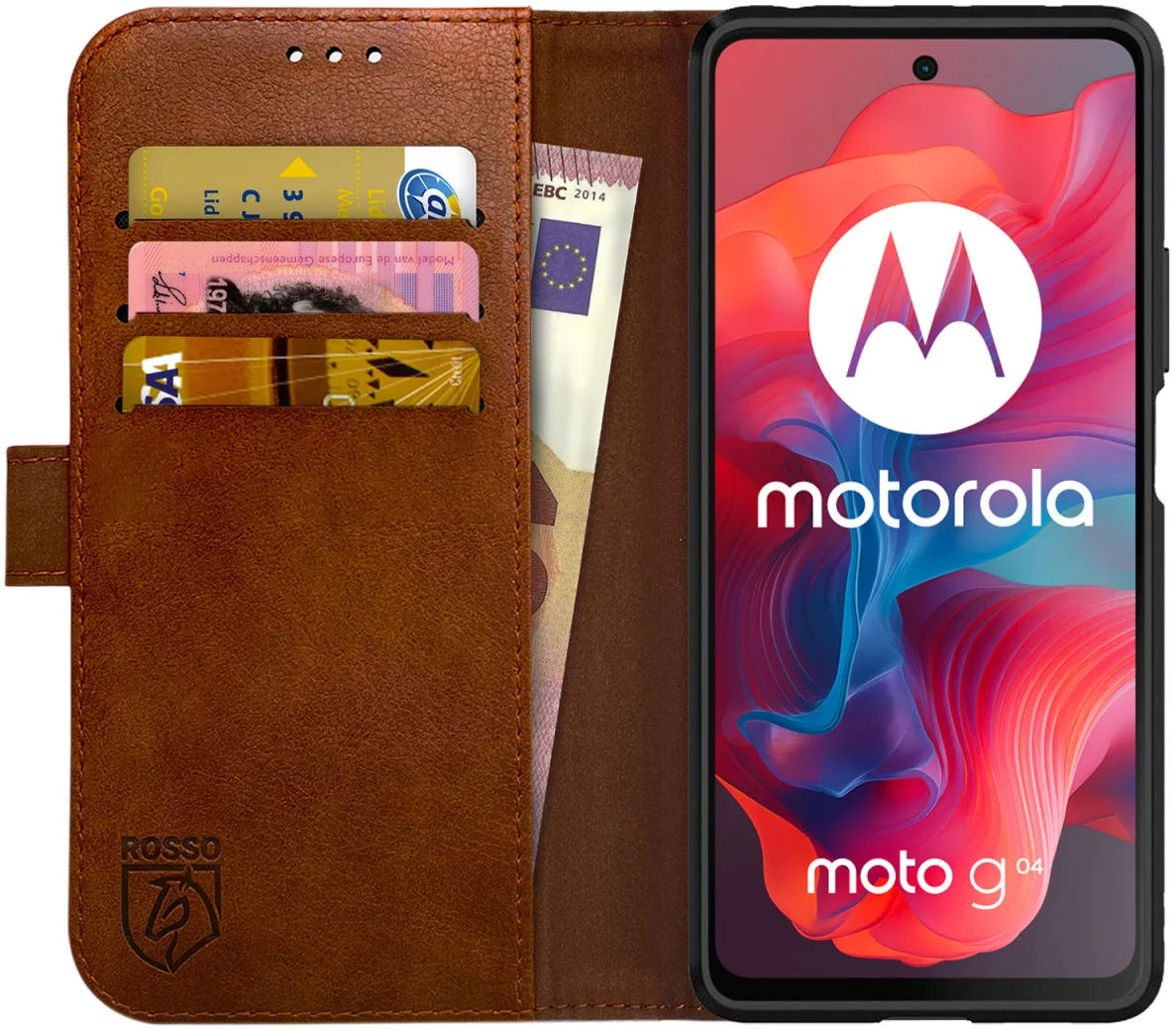 Rosso Element Motorola Moto G04 Hoesje Book Case Wallet Bruin afbeelding 1