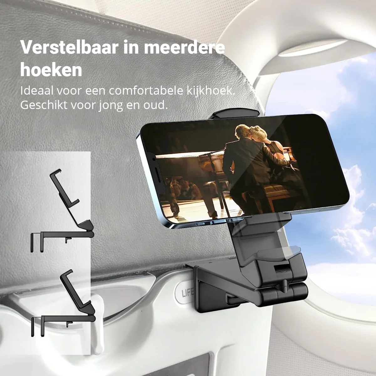 Universele Telefoonhouder 360° Draaibaar voor Vliegtuig / Koffer Zwart afbeelding 2