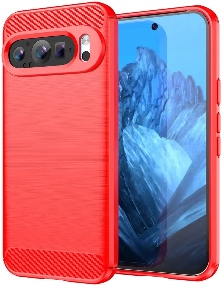 Google Pixel 9 / 9 Pro Hoesje Geborsteld TPU Flexibele Back Cover Rood afbeelding 1