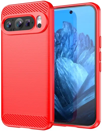 Google Pixel 9 / 9 Pro Hoesje Geborsteld TPU Flexibele Back Cover Rood afbeelding 1