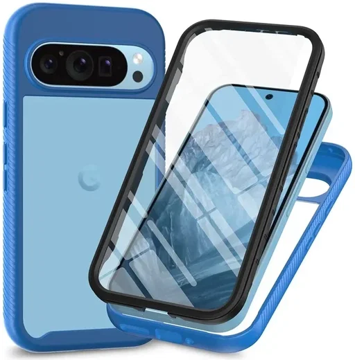 Google Pixel 9 / 9 Pro Hoesje Full Protect 360° Cover Hybride Blauw afbeelding 1