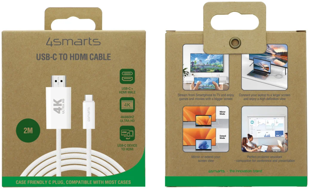 4smarts USB-C naar HDMI Video Kabel 4K 60Hz 2 Meter Wit afbeelding 9