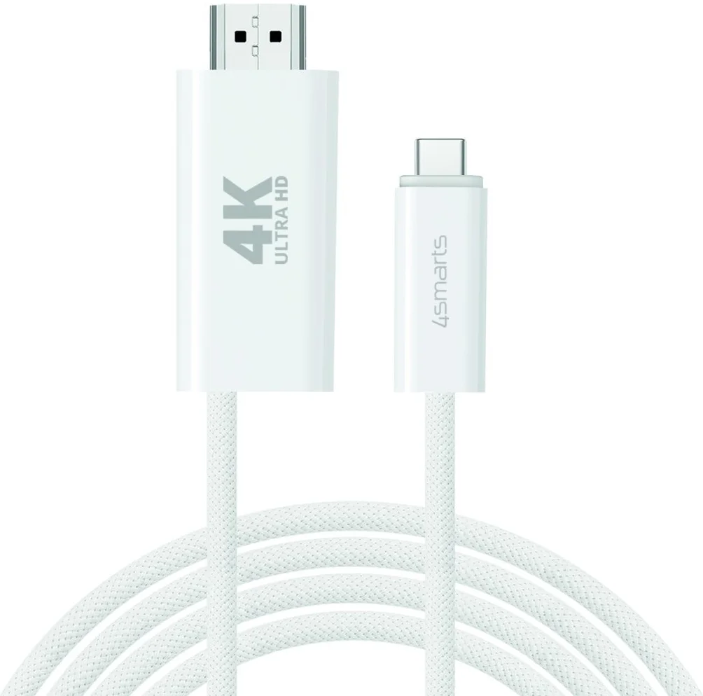 4smarts USB-C naar HDMI Video Kabel 4K 60Hz (100W) 2 Meter Wit afbeelding 2