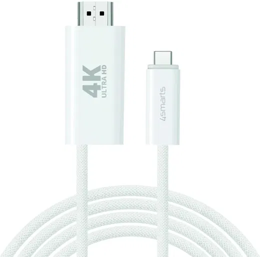 4smarts USB-C naar HDMI Video Kabel 4K 60Hz (100W) 2 Meter Wit afbeelding 2