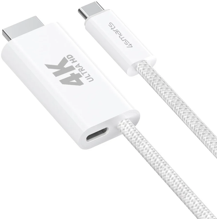 4smarts USB-C naar HDMI Video Kabel 4K 60Hz (100W) 2 Meter Wit afbeelding 1