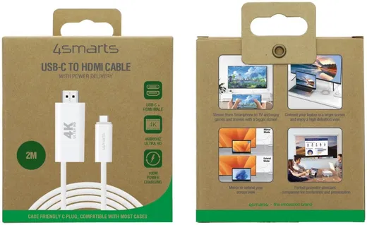 4smarts USB-C naar HDMI Video Kabel 4K 60Hz (100W) 2 Meter Wit afbeelding 8